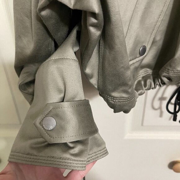 Rag & Bone Womens Green Shiny Hooded Full Zip Vetiver Cropped Randi Jacket Large - Picture 5 of 8